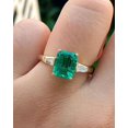 thumbnail image 2 of Solid 925 Silver Brilliant 4.10CT Colombian Emerald Center Engagement Gift Ring, 2 of 5