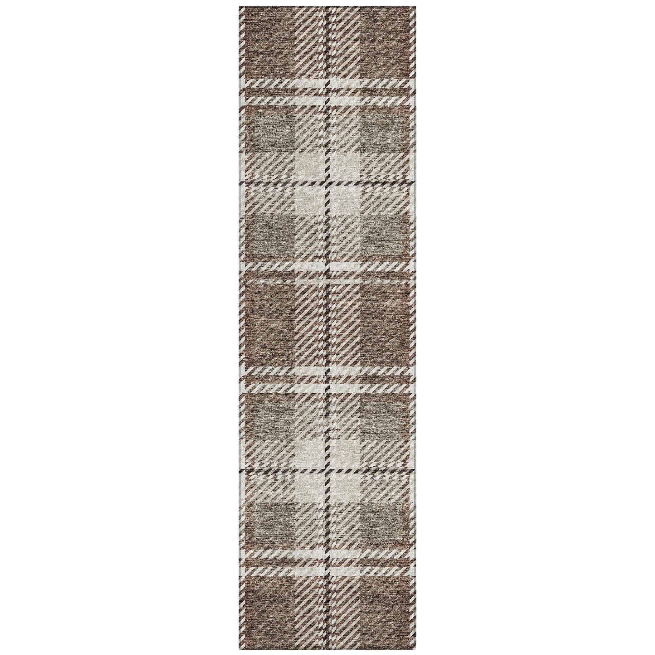 Addison Rugs Chantille Indoor/Outdoor Transitional Plaid Brown Washable Runner Rug, 2'3" x 7'6"