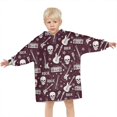 thumbnail image 3 of Burgundy Rock Skull Pattern Blanket Hoodies for Kids 6-13YR Oversize Wearable Blanket Hoodies for Boys Girls Teens, 3 of 7