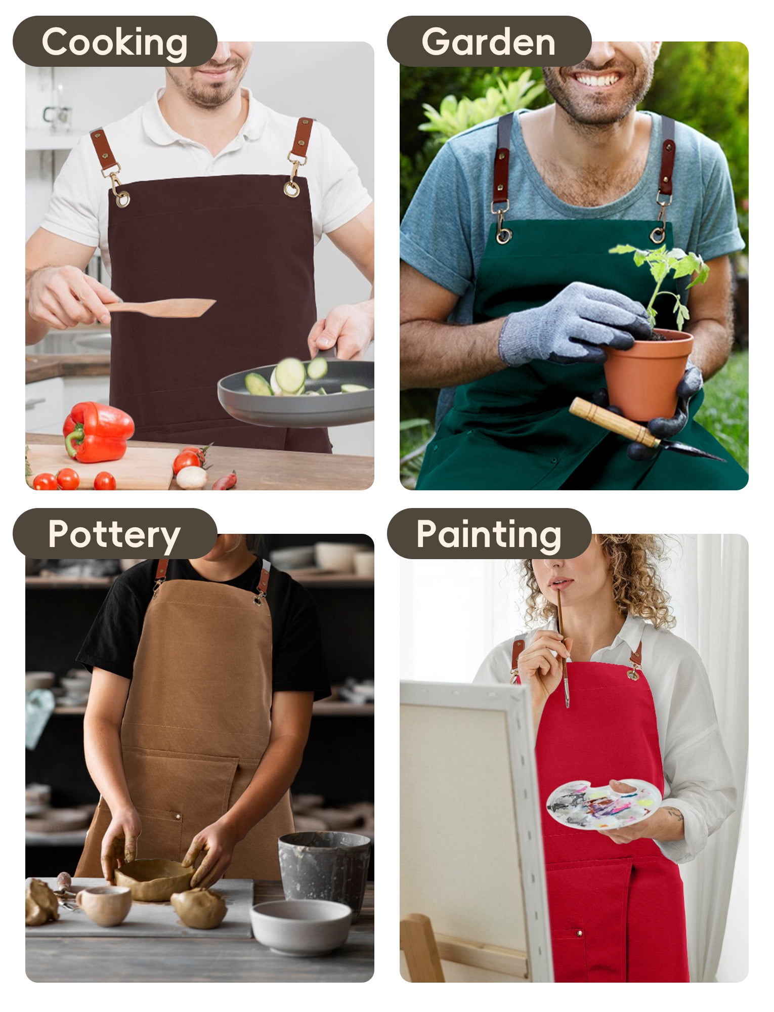 HonorHut Canvas Chef Apron Split Leg Apron with Multi Pocket Cross Back Adjustable Strap Work Apron for Kitchen Cooking Baking Grilling Dark Brown