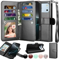 Wallet Case for Apple iPhone 17 Pro Wallet Case 6.3"5G (2025), [9 Card Slots] Luxury PU Leather Credit Holder Carrying Folio Flip [Detachable] Kickstand Magnetic Phone Cover & Lanyard [Black]