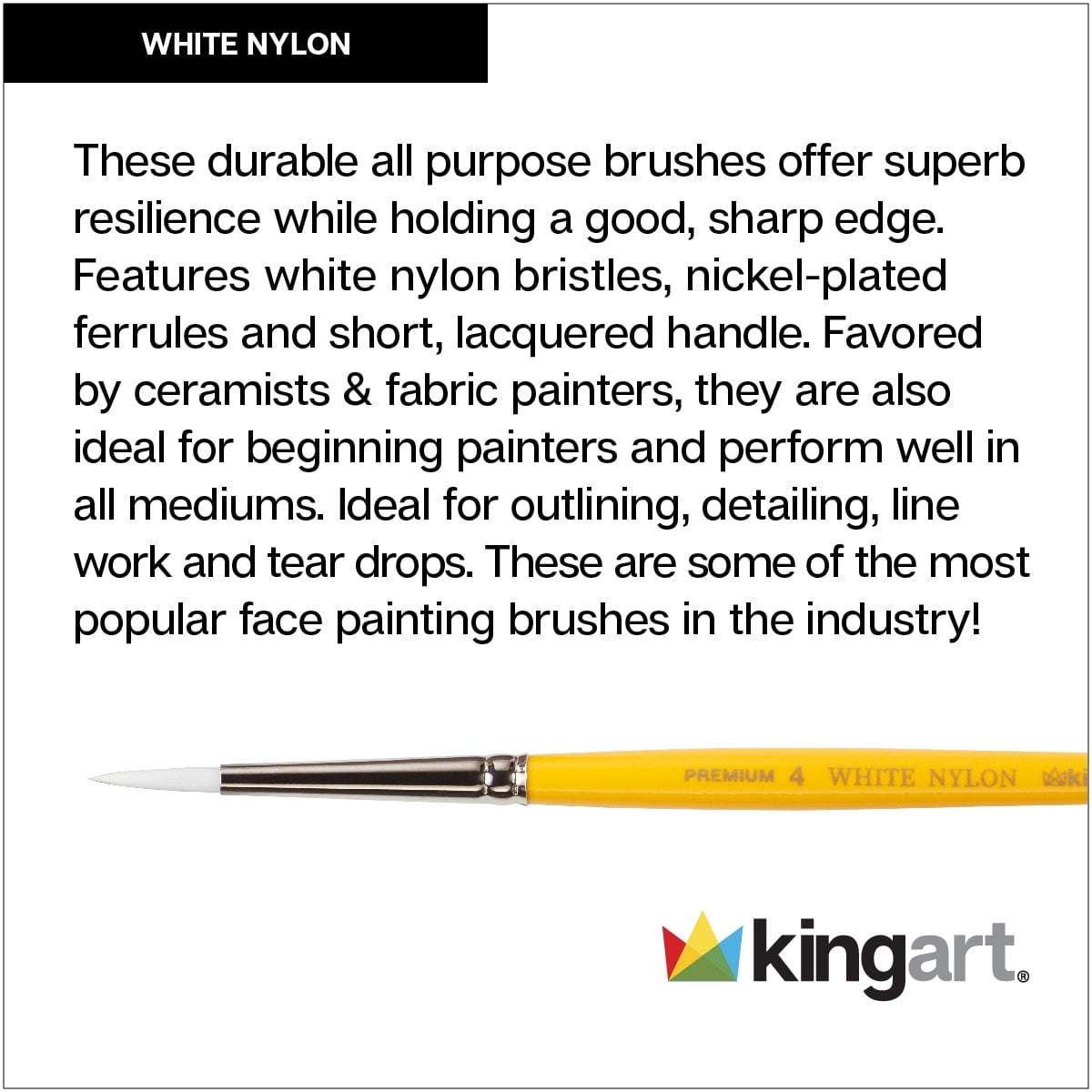 KINGART&reg; Premium White Nylon 7950 Gold Grip&trade; Series Round Artist Brushes, Set of 8 Unique Sizes