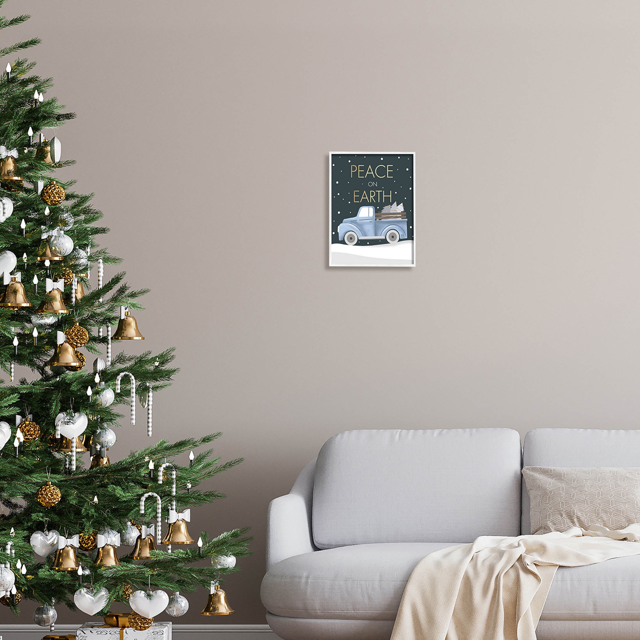 Stupell Industries Peace On Earth Snowy Truck Graphic Art White Framed Art Print Wall Art, Design by Louise Allen Designs