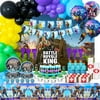 Mega Birthday Party Decorations,Video Game Party Supplies,173pcs Gaming Theme party favors, include Backdrop,Flatware Set,Plates,Table Cover, Cake Toppers, Balloons, Button Pins, Chocolate Stickers