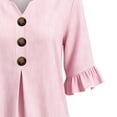 thumbnail image 5 of Hfnxid 3/4 Sleeve T Shirts for Women Loose Fit Striped Ruffle Shirt Button Up V Neck Blouses Dressy Casual Fall Clothes Pink S, 5 of 6