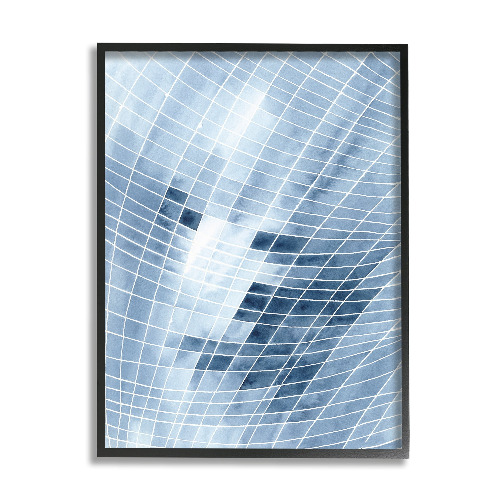 Stupell Industries Modern Warped Blue Square Shapes White Lines Painting Gray Framed Art Print Wall Art, Design by Regina Moore