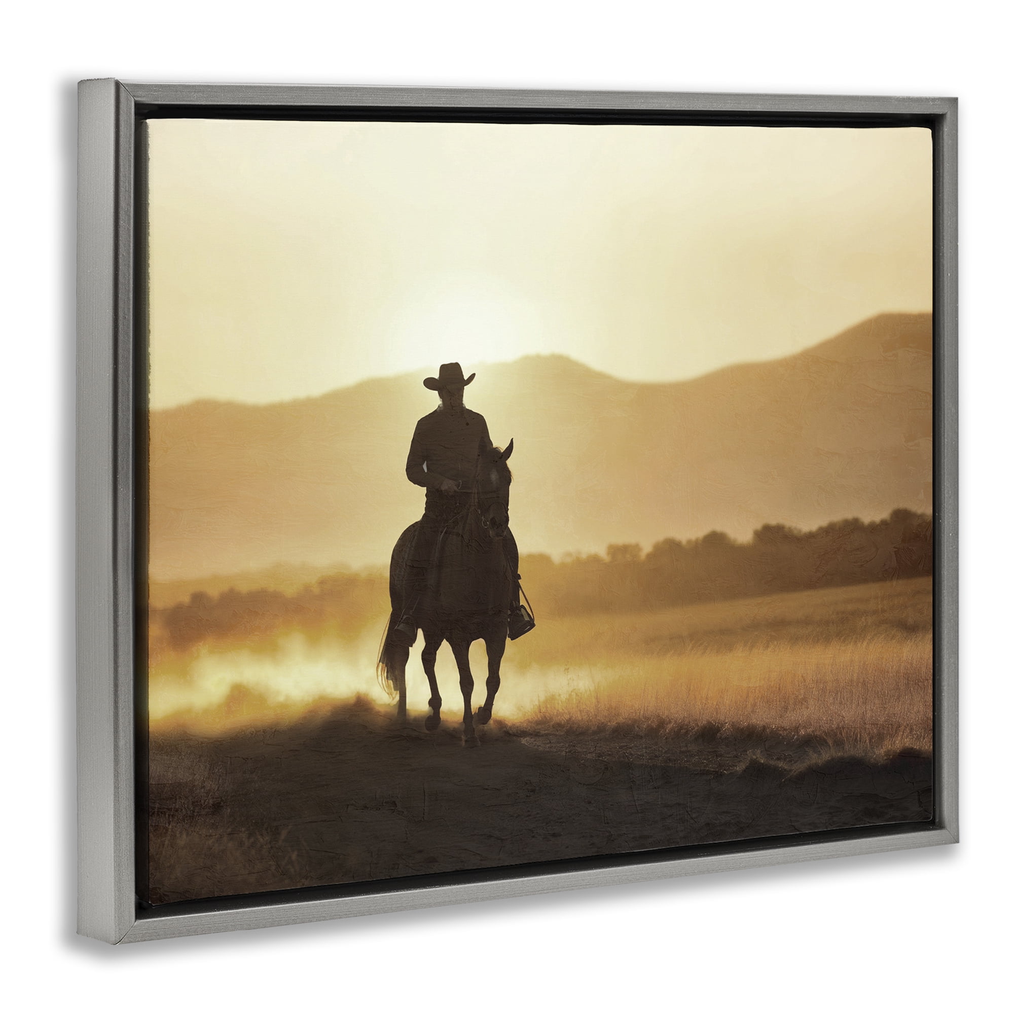 Stupell Industries Cowboy's Ride Home Gray Framed Floater Canvas Wall Art, design by Kim Allen