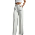 thumbnail image 2 of Women's High Waisted Pleated Dress Pants, Straight Leg Wide Leg Work Trousers, Casual Business Pants for Office, Daily Wear and Versatile Outfits White XL, 2 of 5