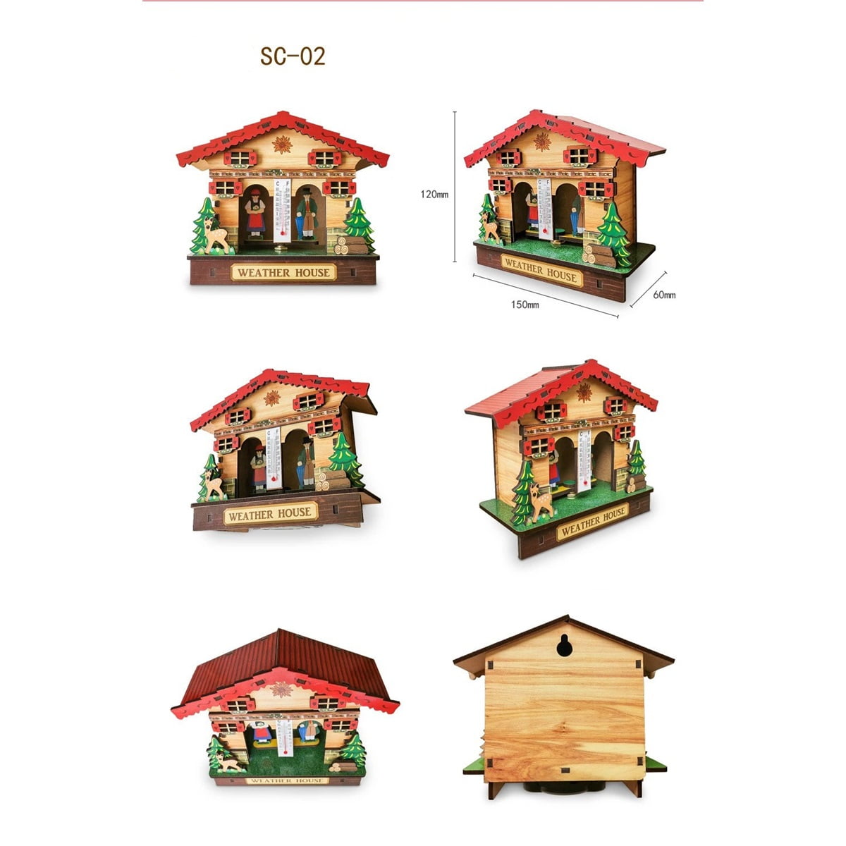 Creative Wooden House Barometer Thermometer,Wall Mounted Weather Hygrometer Home