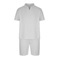 thumbnail image 4 of Summer Savings Clearance! Stamzod Mens Short Sets 2 Piece Outfit Casual Short Sleeve V Neck Shirt And Elastic Waist Shorts Beach Outfits Sets Oversize Men's Tracksuits, 4 of 5