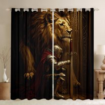 Feelyou Gold Lion Kids Black Out Curtains, Retro Western Warrior Curtains Pack of 2 (42x63 Each), Mystic Wildlife Animal Bedroom Curtains, Blackout Curtains Bedroom Decor