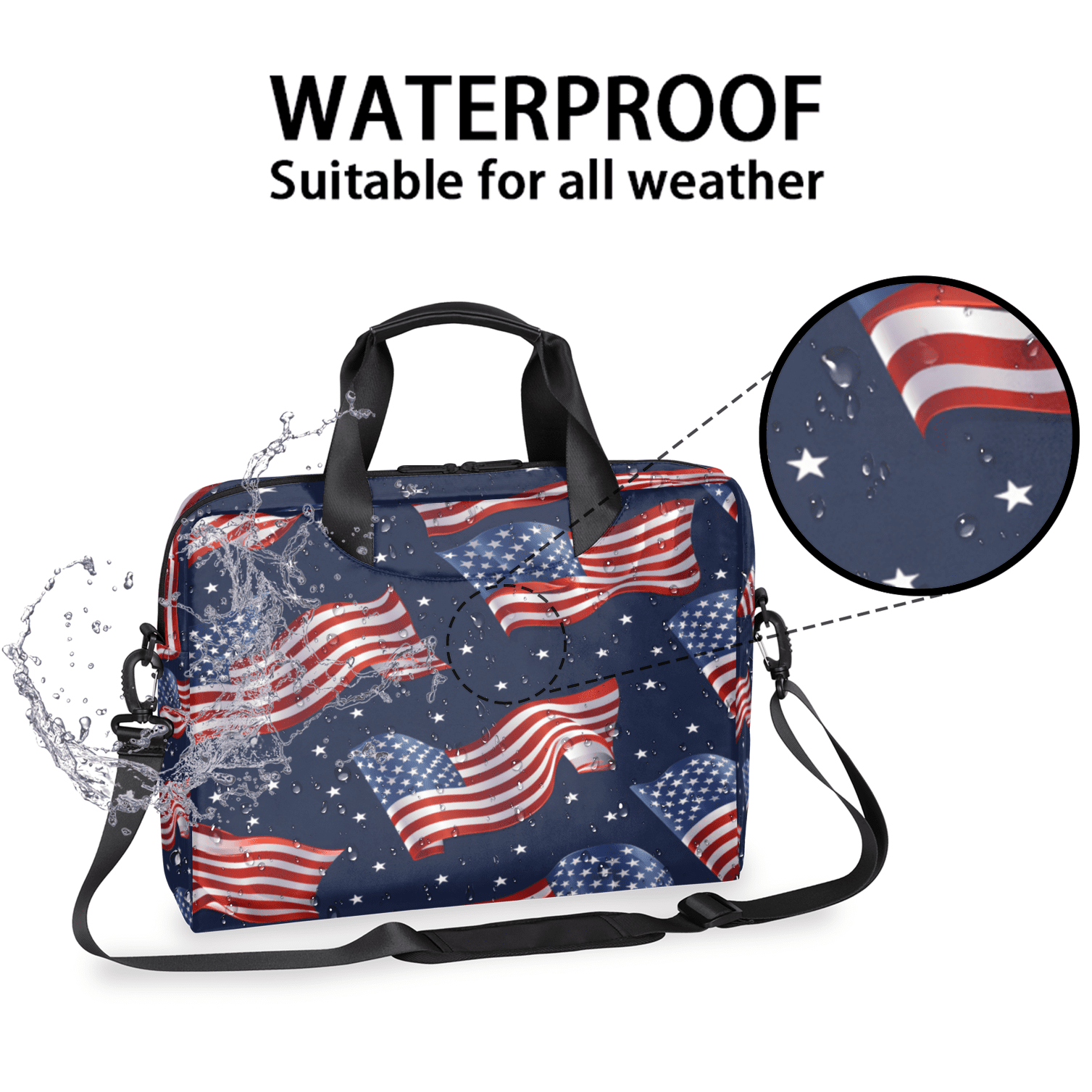 Herdesigns American Flag Laptop Bag for Women Men, Computer Case Briefcase Messenger Bags, 15-15.6 inch Laptop Sleeve Shoulder Bag