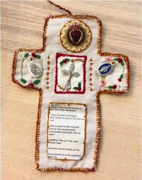 Handmade Catholic Pocket Shrine - Silver Cross Inside, Embroidery, Portable Devotional Altar, Prayer Gift