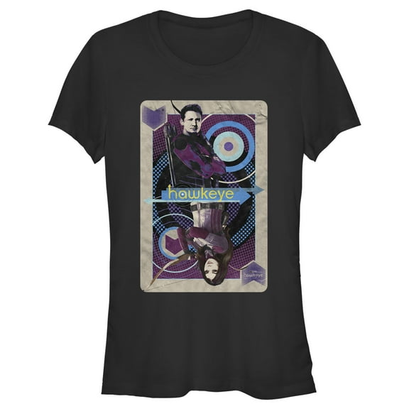 Junior's Marvel Hawkeye and Kate Bishop Playing Card  Graphic Tee Black 2X Large