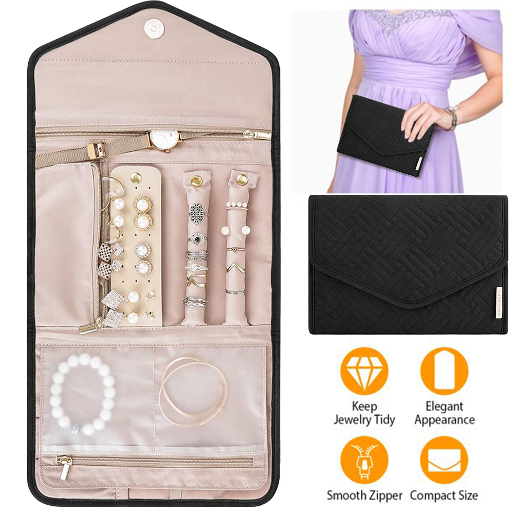 Travel Jewelry Organizer Case Portable, GIUGT Jewelry Roll Bag with