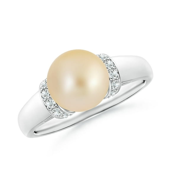 ANGARA Golden South Sea Cultured Pearl Collar Ring with Diamonds in 14K White Gold for Women | June Birthstone, Birthday, Anniversary, Jewelry Gift for Women | Pearl Ring
