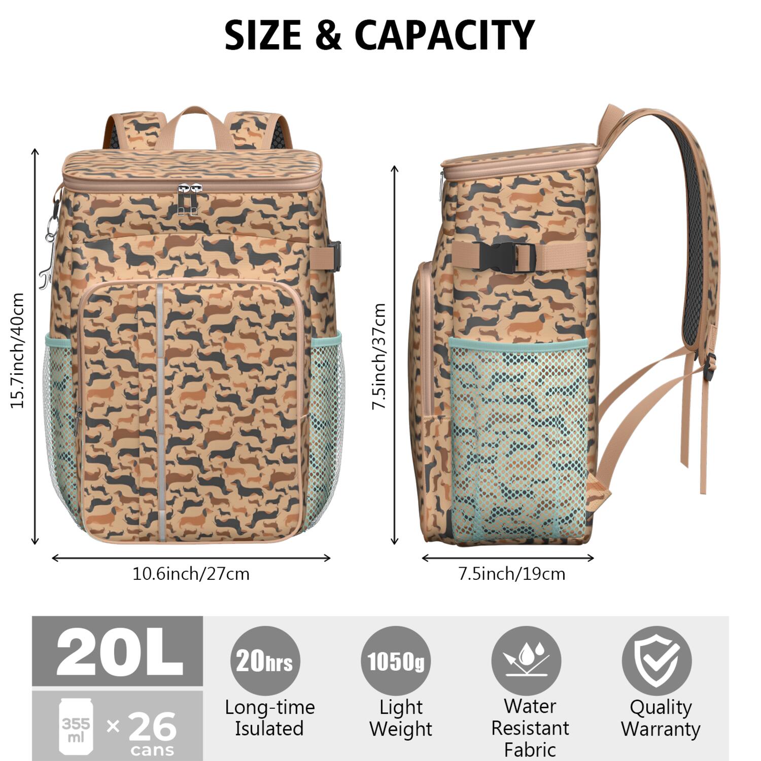Travel Cooler Bag - Retro Style Dachshunds Camping Beer Cooler Backpack with Bottle Opener- Waterproof Insulated Picnic Backpacks - Cooler Bag for Beach