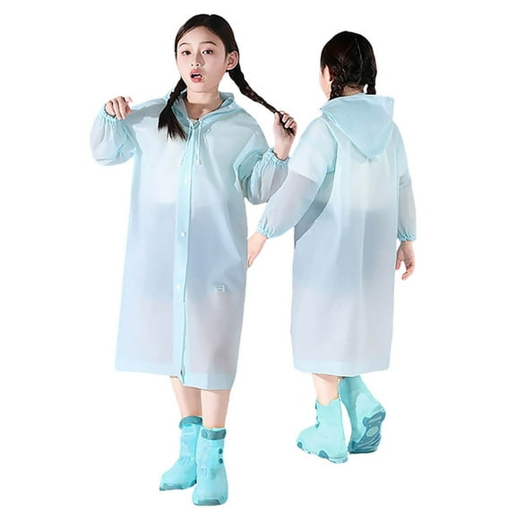 Gelikeya Boys Girls Rain Jacket 4-9 Years Waterproof Solid Color Lightweight Raincoat Hooded Poncho for Wet Weather (Light Blue, 4-9 Years)