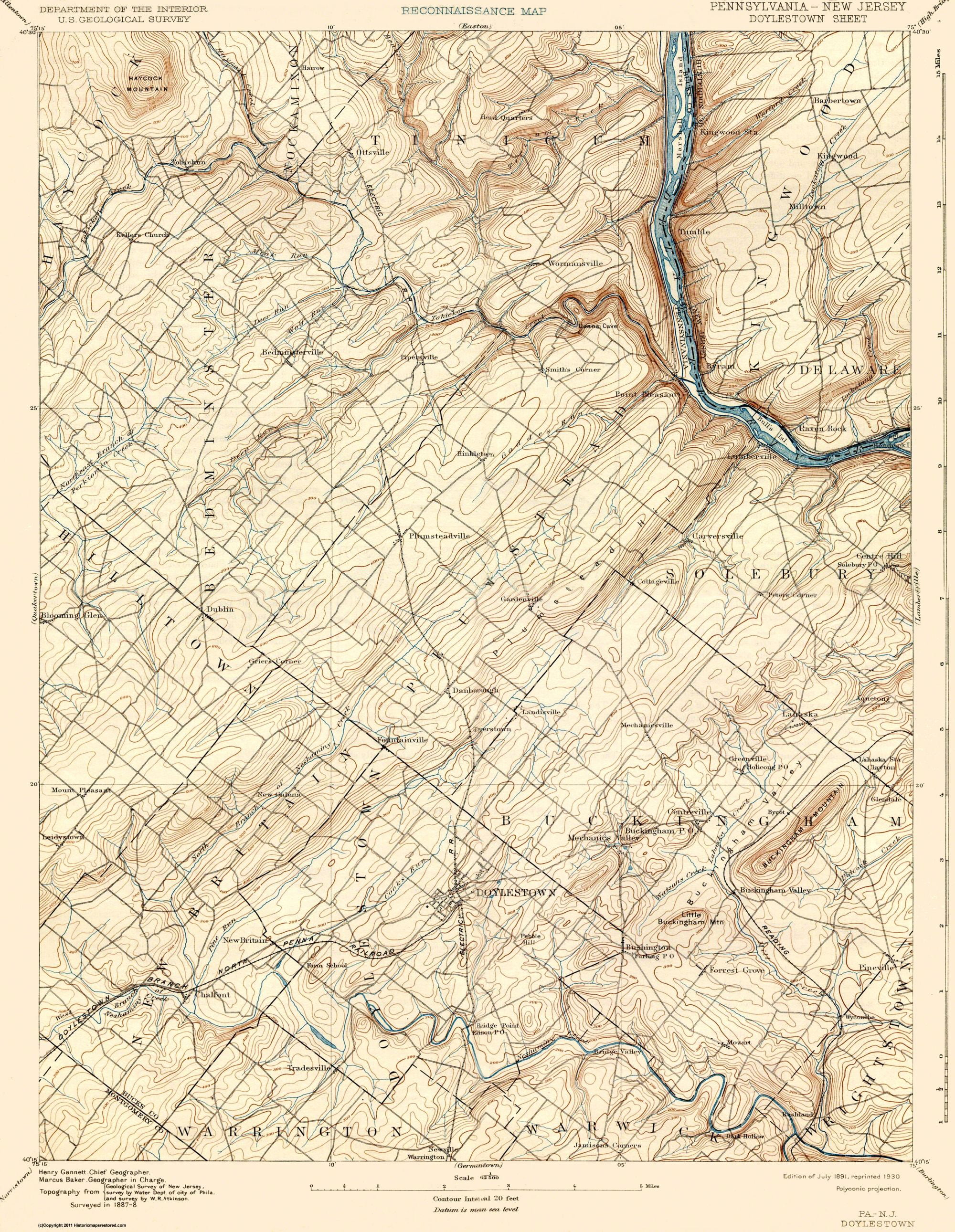Fine Art Paper Print Custom Gift Haycock Vintage Map Giclee Map Print Your Hometown Bucks County Pennsylvania Pennsylvania