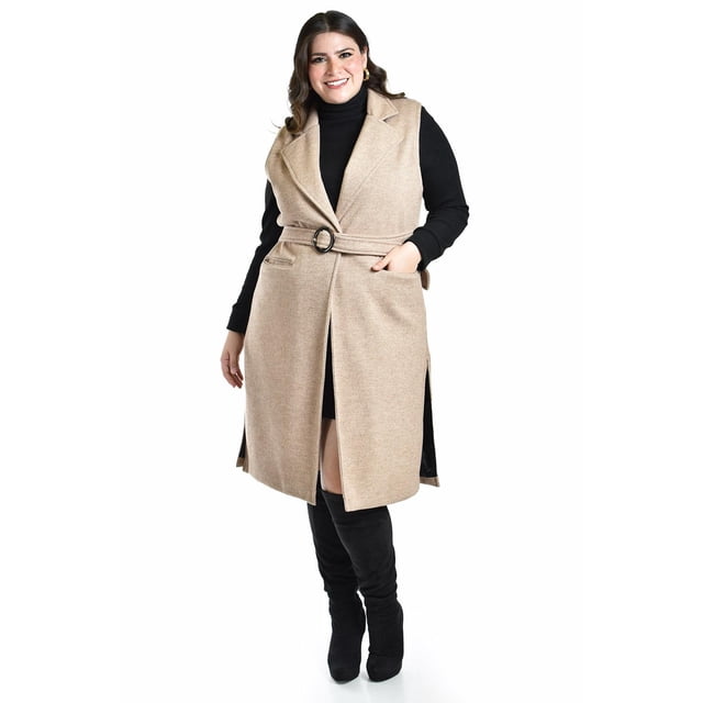 Chaleco largo con textura Roman Fashion Talla Extra 2056 Cafe