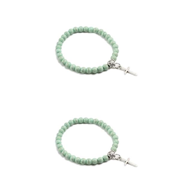 Guardoinrt Versatile And Trendy Adjustable Beaded Bracelet For All Ages Wide Application Blended Cross Pendant Bracelets Gift light green 2Set
