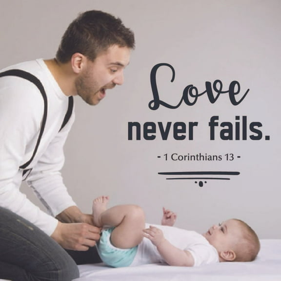 Love Never Fails 1 Corinthians 13 Bible Verse Religious Religion Christ Motivational Quote Wall Decal Wall Art Designs Stickers for Home Room House Decor Vinyl Wall Sticker Decoration (18x20 inch)