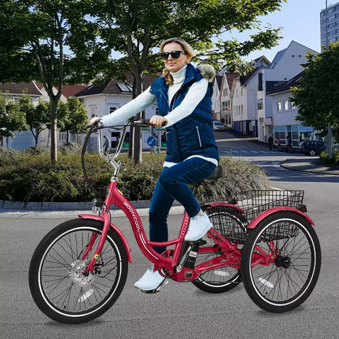 Docred 24'' Adult Electric Tricycles 3 Wheel Electric Bike, 15.5 mph 350W Electric Trikes for Seniors，7-Speed & 4 Adjustable Riding Modes Electric Tricycle with 36V Removable Lithium Battery