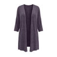 thumbnail image 4 of Lenpel Womens Fall Cardigans Ribbed Knit 3/4 Sleeve Open Front Casual Lightweight Outerwear Flowy Comfy Soft Solid Color Coats(Purple,Small), 4 of 6