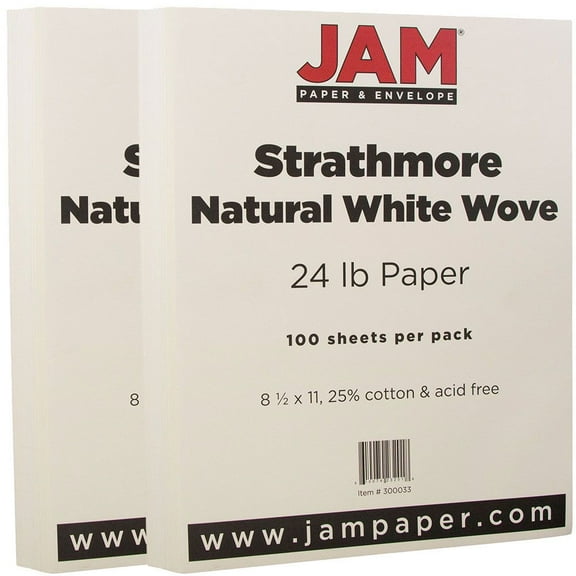 JAM Paper Strathmore, 8 1/2 x 11, Natural White Wove, 24lb, 2 packs of 100