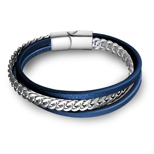 Minnieouse de cuero hecha a mano de 3 capas, brazalete con hebilla de piedra imán, muñequera de cuerda larga, cadena de mano para banquete de Ropa, zapatos y accesorios Miscelánea Azul Minnieouse AP017836-01