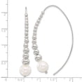 thumbnail image 2 of Auriga Fine Jewelry 925 Sterling Silver Polished Beaded Simulated Pearl Threader Dangle Earrings for Women, 2 of 5