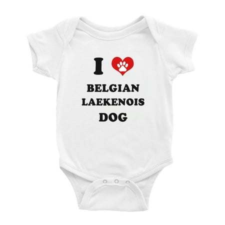

I Heart Belgian Laekenois Dog Love Pest Funny Baby Romper (White 18-24 Months)