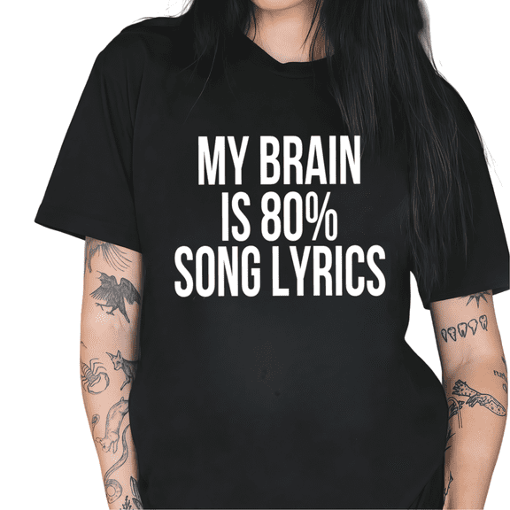 Cozymy Women's "My Brain Is 80% Song Lyrics" Music Lover Quote Graphic Short Sleeve Crewneck Casual Loose Fit T-Shirt S-5XL