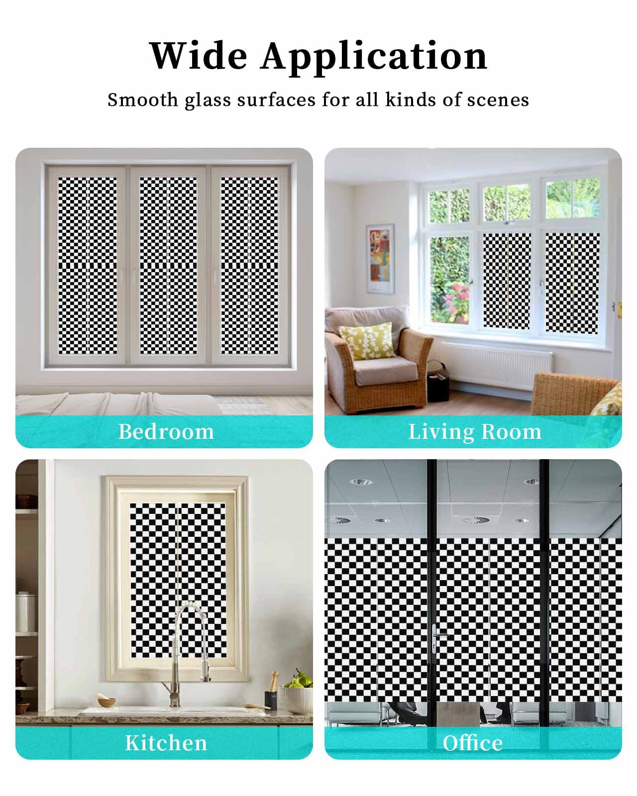 Window Privacy Film Black White Plaid Stained Glass Window Film Decorative Sun Block Window Cover Modern Buffalo Check Gingham Art Window Clings Static Adhesive Sticker for Bathroom 19.6"x39.3"