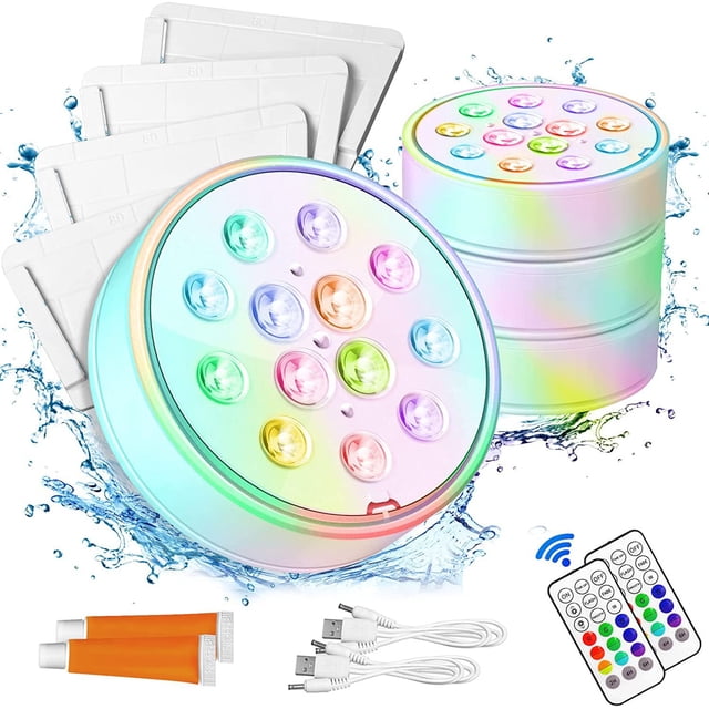 Luces sumergibles para piscina (paquete de 4), luces subacuáticas cambiantes para piscina con control remoto, luces impermeables para piscina sobre el suelo, bañera, fuente, acuario