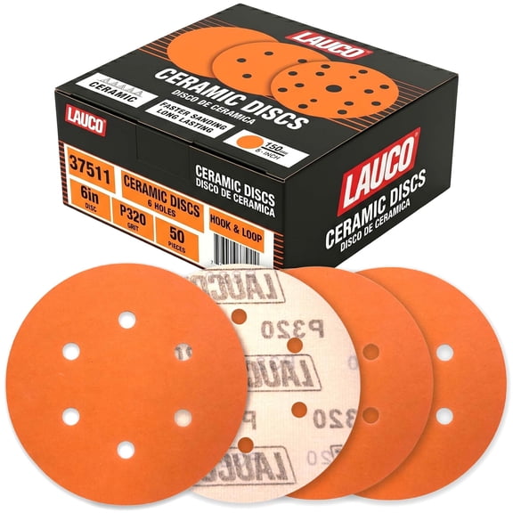 50 PCS 6 Inch 6 Hole Ceramic Sanding Discs P320 Grit, Hook and Loop Orbital Sandpaper, Heavy Duty Sandpaper for Wood, Metal, Automotive, Paint Removal