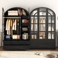 thumbnail image 2 of Blotout Arched Armoire Wardrobe Closet with LED Light & Glass Doors, 78" Tall 3 Door Armoire Closet with 4 Drawers & 5 Storage Shelves, Large Bedroom Storage Clothes Organizer with Hanging Rod, 2 of 10