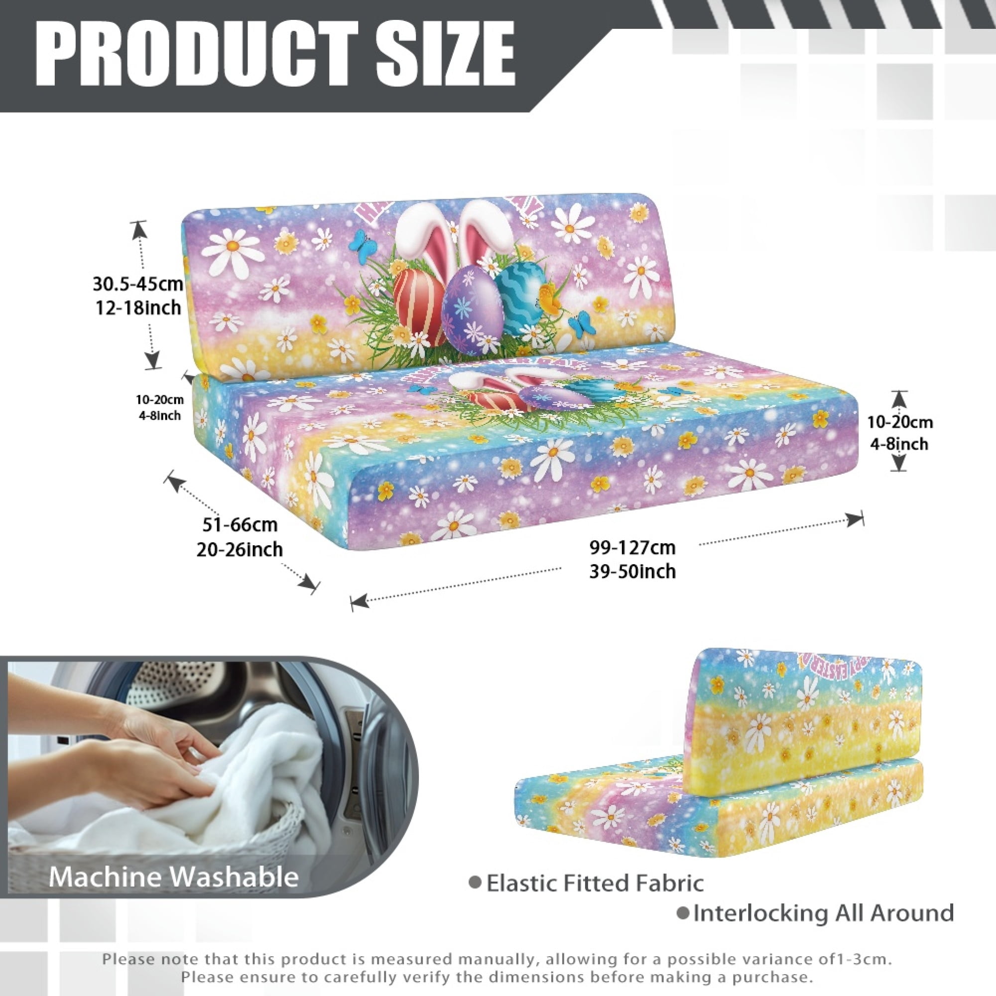 Yuyamidu Easter Egg RV Dinette Cushion Covers Booth Set Rabbit RV Cushion Slipcover 1 Bench Cover 1 Backrest Cover Stretch Camper Cushion Covers RV Couch Cover