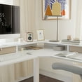 thumbnail image 4 of FEZIBO Triple Motor L Shaped Standing Desk with Three Drawers, 63 inches Electric Standing Desk Adjustable Height, Corner Stand up Desk with Splice Board, White Frame/White Top, 4 of 8