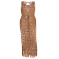 thumbnail image 4 of MesaSe Bikini d'Été pour Femmes Cover-Up Solide Tricot Crocheté Creux sur Manches Cou Côté Fente Pompon Robe Réservoir, 4 of 8