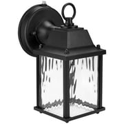 Maxxima LED Porch Lantern Outdoor Wall Light, Black with Clear Water Glass, Photocell Sensor, 650 Lumens, Dusk to Dawn Sensor, 3000K Warm White, Modern Exterior Patio Sconce Lantern
