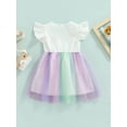 thumbnail image 4 of Bagilaanoe Toddler Baby Girl Summer Patchwork Dress Flying Sleeve Rainbow Party Mesh Dress Lace Tutu Dress, 4 of 9