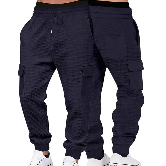 ShomPort Cargo Pants for Mens Drawstring Ankle Length Cinch Bottom Textured Jogger Pants with Multi-Pockets Cozy Athletic Trousers