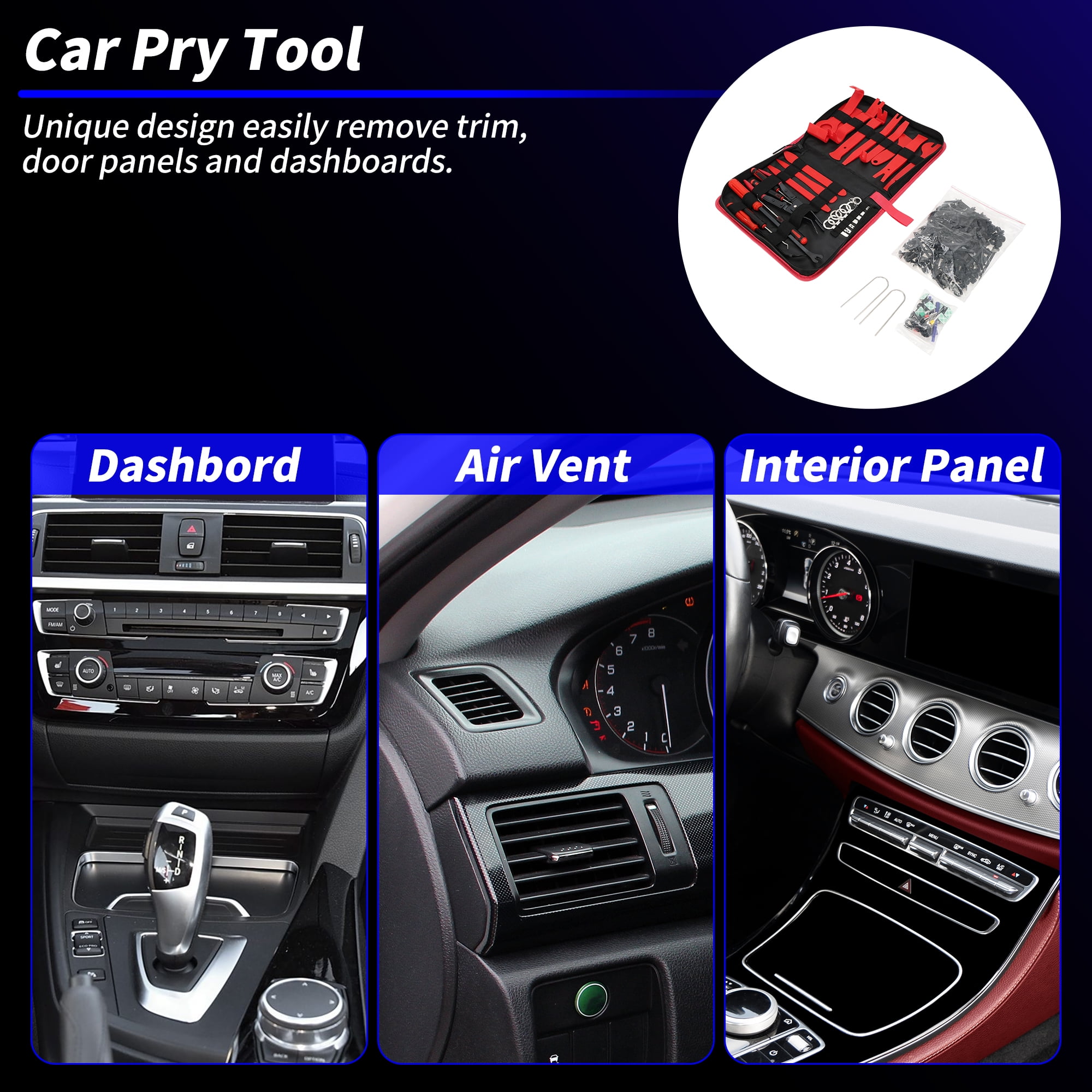 Unique Bargains 260 Pcs Auto Trim Removal Tool Car Pry Tooling Door Panel Removal Tool for Car Panel Dashboard Window Trim Audio Radio Tire Valve Repair Red