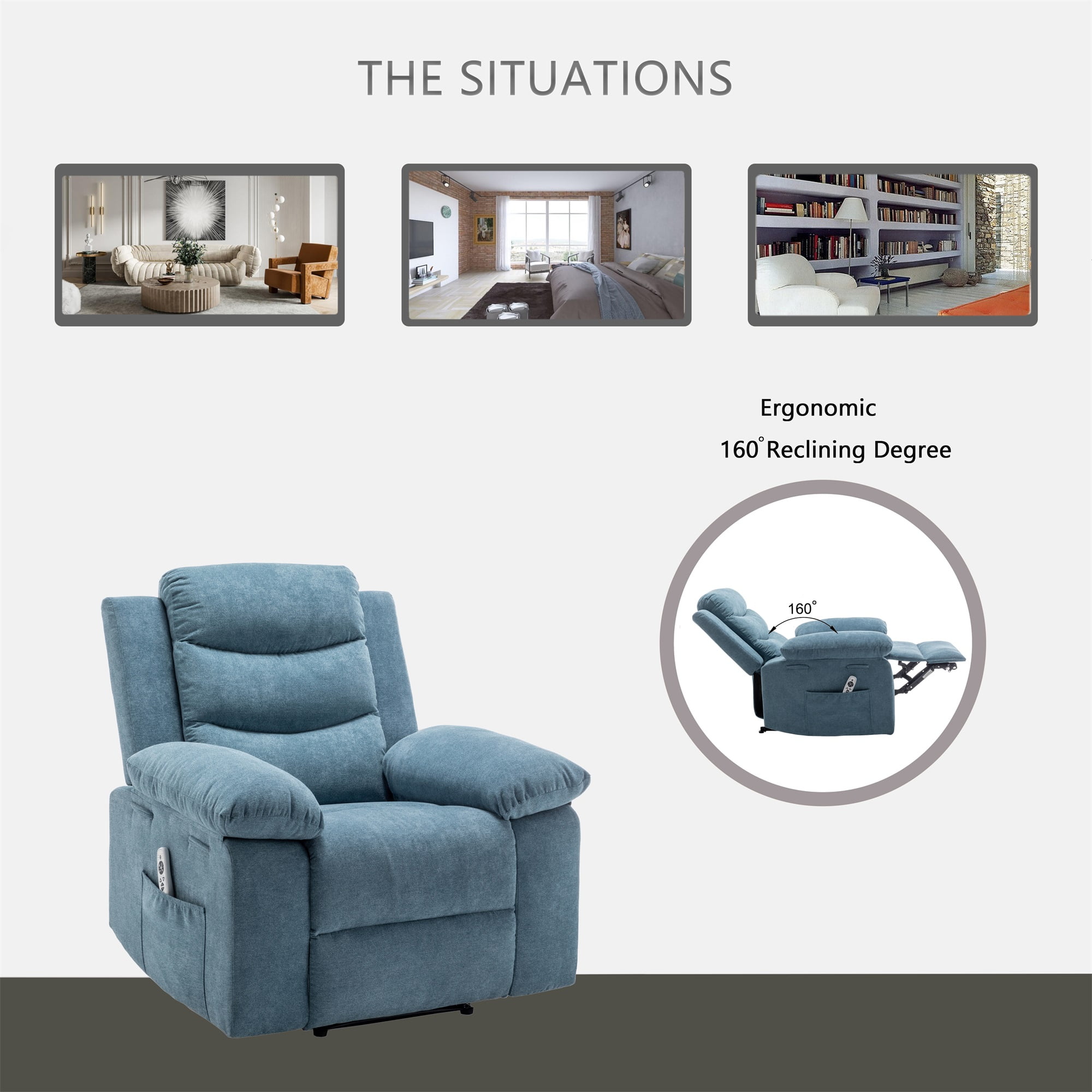 Kadyn Power Recliner Chair with Adjustable Massage Function, Recliner Chair with Heating System for Living Room, Blue Kadyn Power Recliner Chair with Adjustable Massage Function, Recliner Chair with Heating System for Living Room, Blue