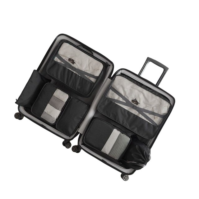 Bewildely 7 unidades/juego de cubos de embalaje, bolsa de viaje, tela no tejida, almacenamiento de equipaje, portátil, para acampar al aire libre, Almacenamiento y organización del hogar Negro Bewildely HA065577-04B