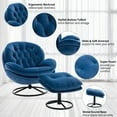 thumbnail image 4 of Velvet Swivel Accent Chair with Ottoman Set, Modern Lounge Chair with 360 Degree Swiveling Metal Base & Footrest, Comfy Single Sofa Chair for Living Room Bedroom, Reading Room, Home Office, Blue, 4 of 7