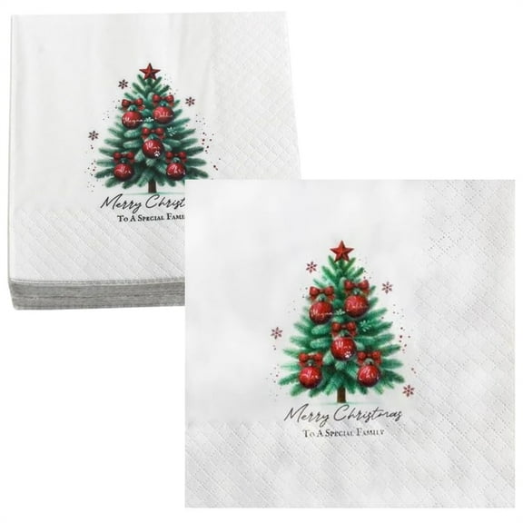 Scheam 50 Sheets Christmas Table Napkins Disposable Cocktail Napkins White Square Dinner Paper Xmas Tree Printed Decorative Napkins for Home Restaurant Hotel,PartySupplies