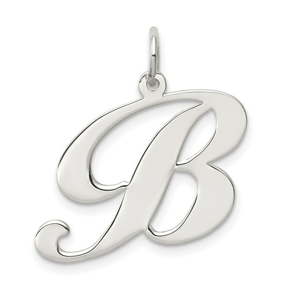 Sterling Silver Rhodium-plated Large Fancy Script Initial B Charm
