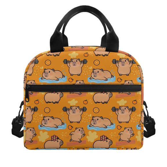 HUIACONG Lunch Cooler Tote with Fitness Capybara Print, Aluminum Film Lining Lunch Tote for Kids Women Daily Use Office and Hiking Trips